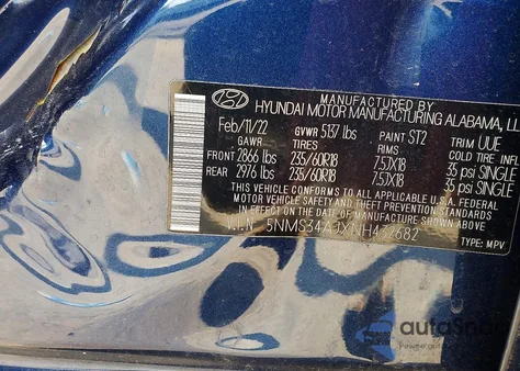 2022 Hyundai Santa Fe Sel from USA, damaged, VIN 5NMS34AJXNH432682